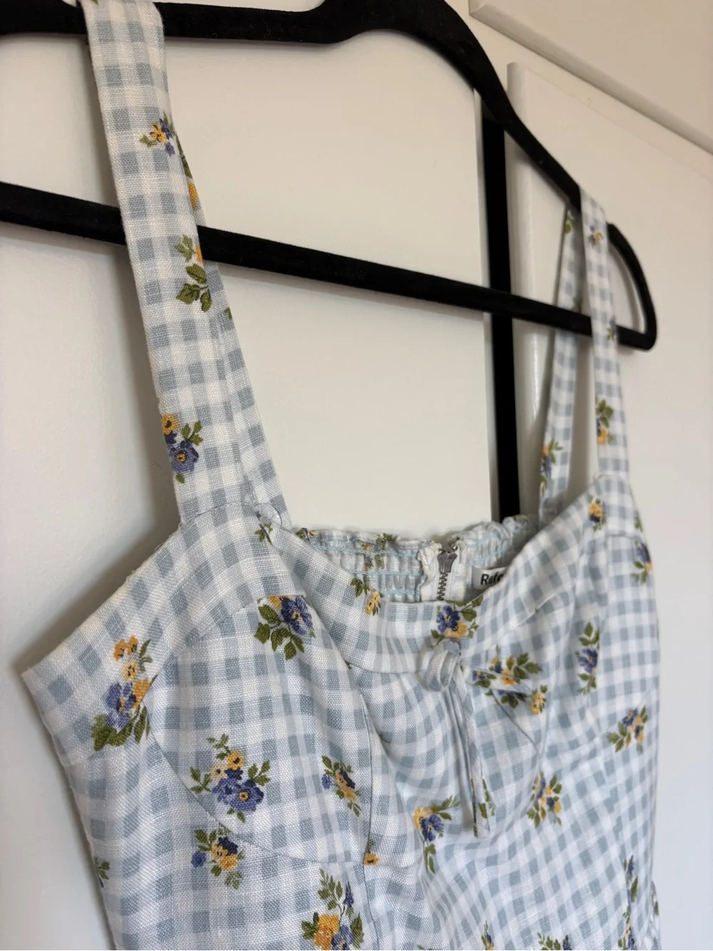 Reformation Blue Gingham Floral Midi Dress - Picture 8 of 9